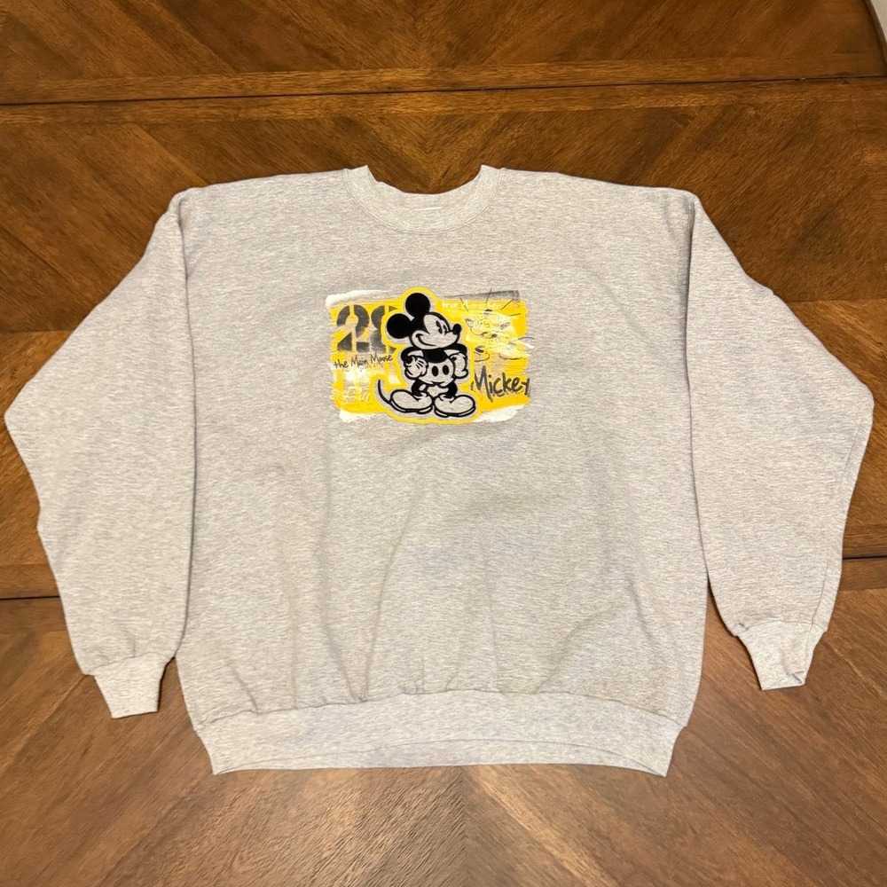 Disney Mickey Mouse Graphic Sweatshirt Heather Gray Crew Neck Pullover XL